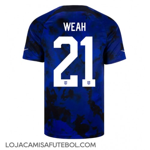 Camisa de Futebol Estados Unidos Timothy Weah #21 Equipamento Secundário Mundo 2022 Manga Curta